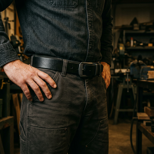 Ratchet belt worn with work pants