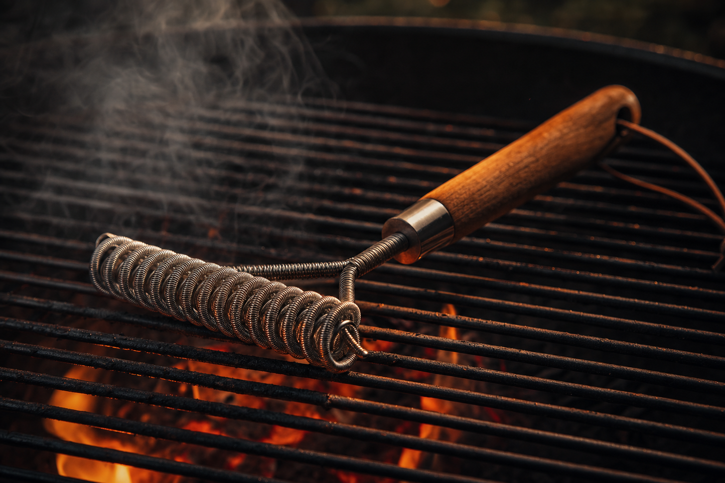 Bristle-free grill brush with stainless steel scraper