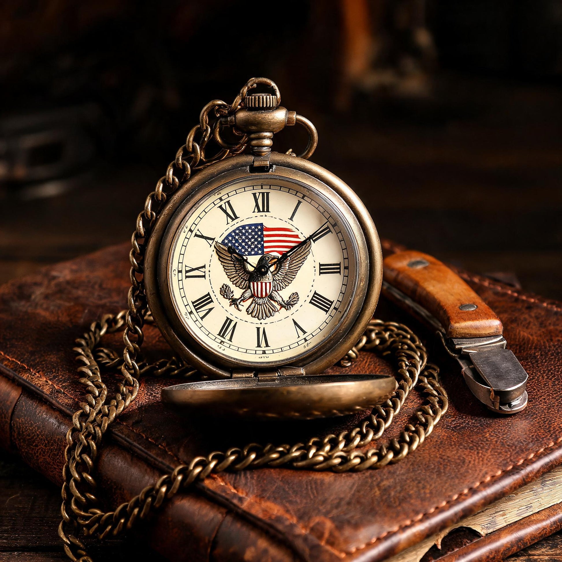 Eagle and Flag Bronze Pocket Watch