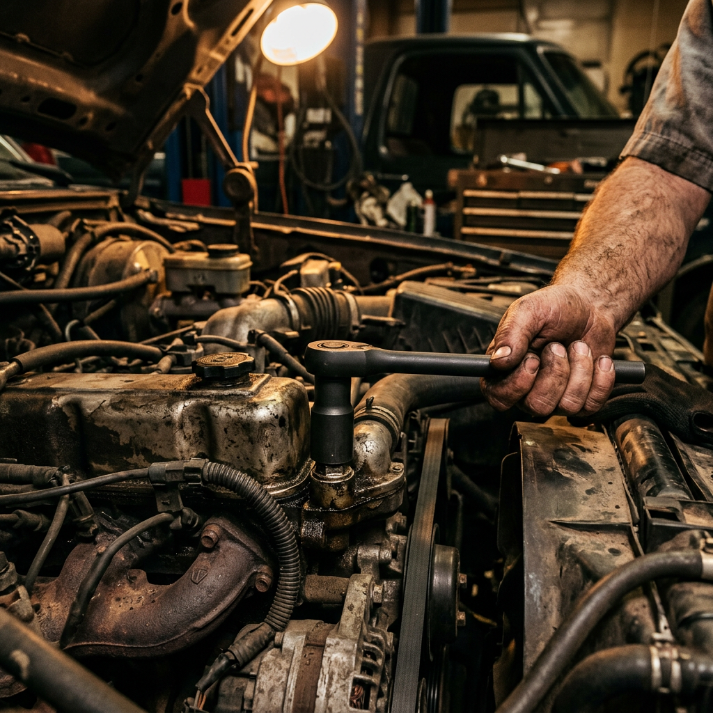 Socket wrench in use