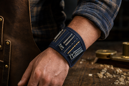 Magnetic tool wristband holding screws and bits