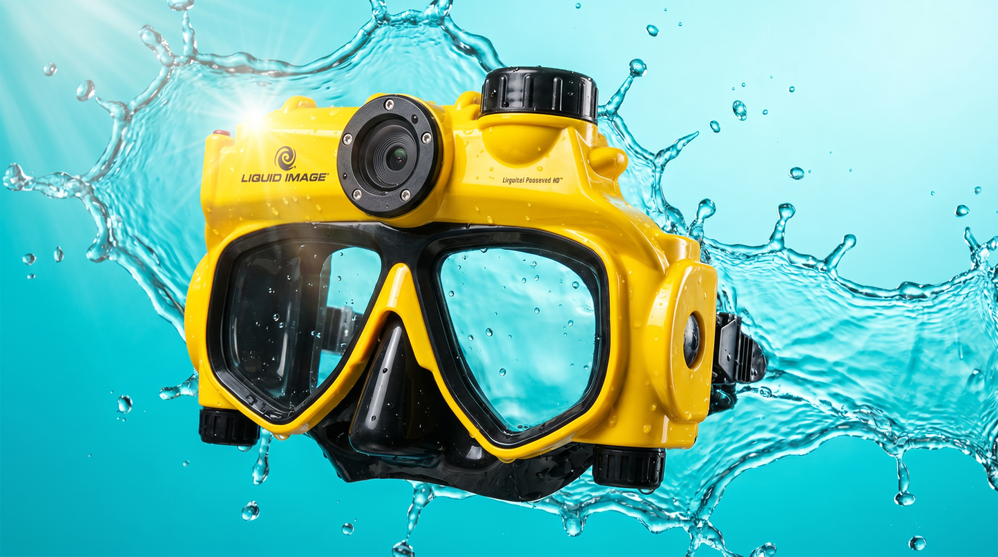 Yellow underwater mask camera