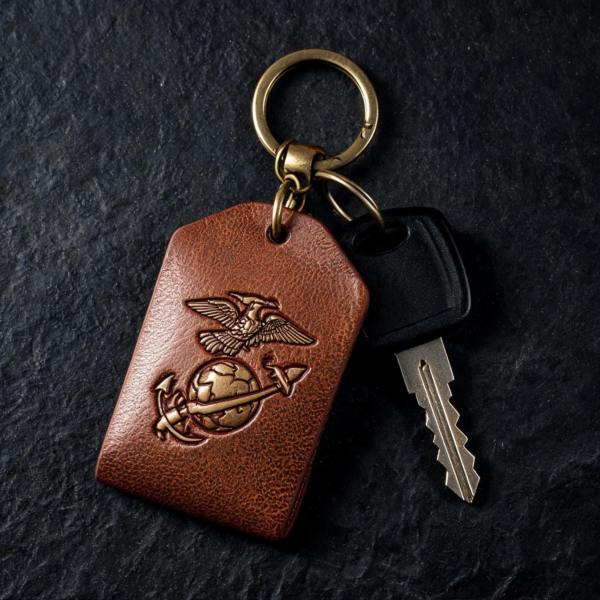 USMC Embossed Leather Keychain